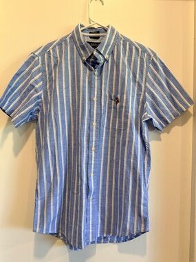 U.S. Polo Assn. Blue and White Vertical Stripe Short-Sleeve Button-Down Shirt